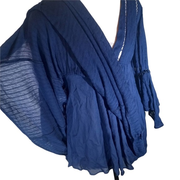 Free People Blue Bell Sleeve V Neck Peasant Dress - Picture 3 of 7